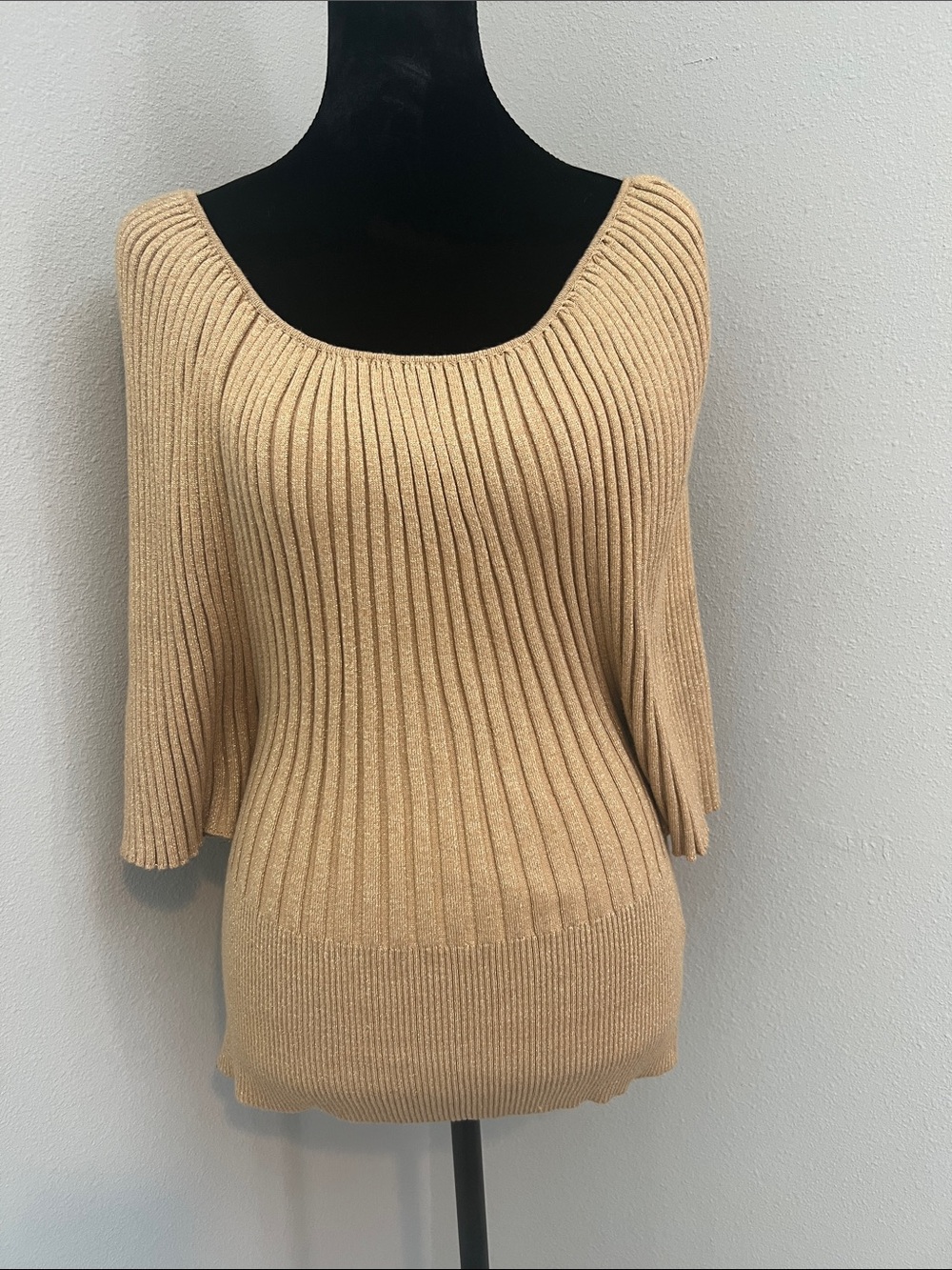 Roz & Ali Beige Off-the-Shoulder Ribbed Sweater